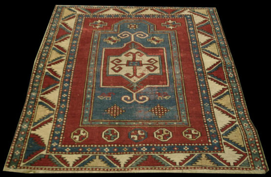 Antique Kazak Fakhralou Prayer Rug3'9" x 4'5", RN#tr26157