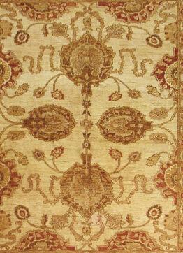 Handmade Agra design reproduction rug detail – bold floral wool texture