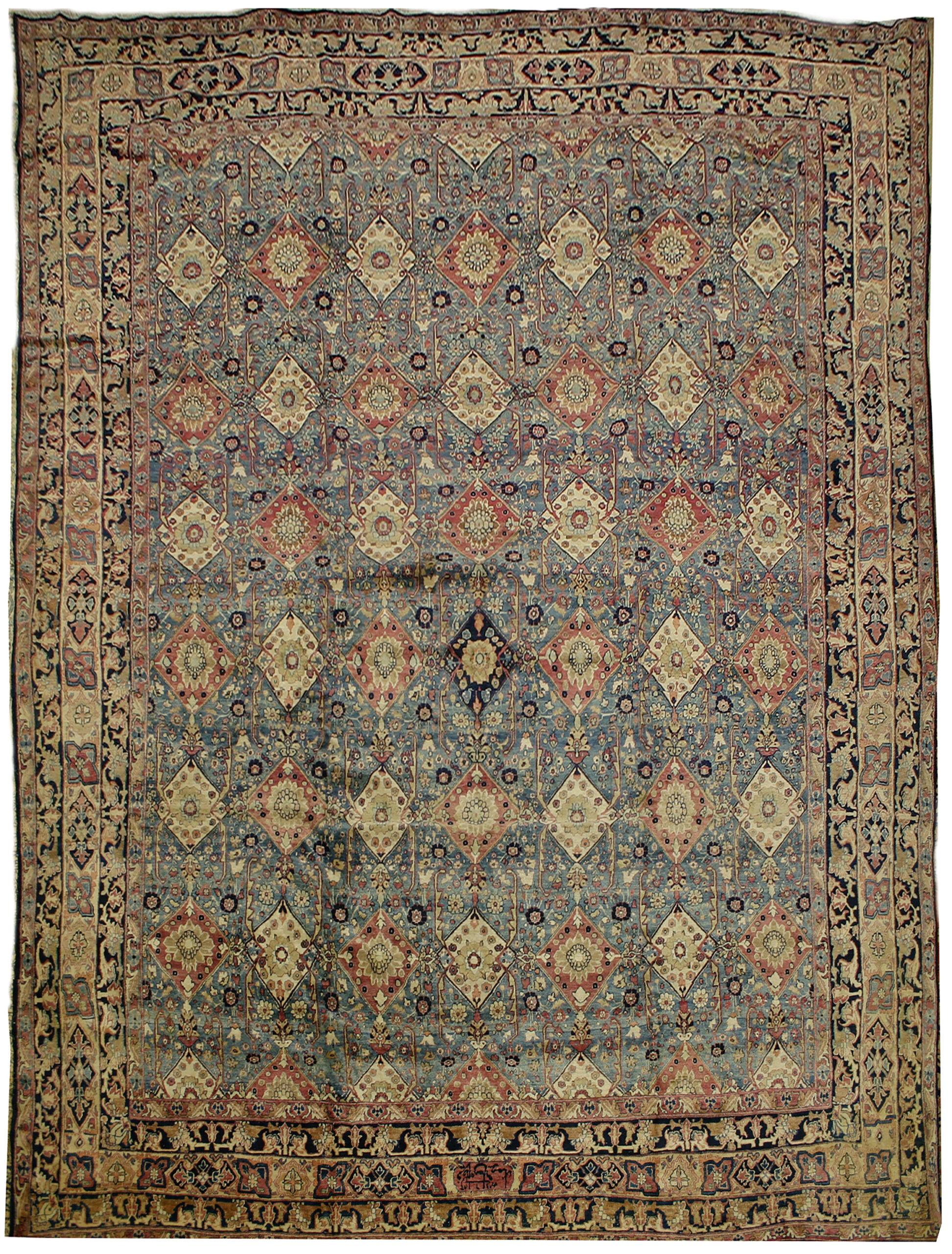 19th-century Persian rug from Kerman, Iran, featuring natural dyes and intricate patterns